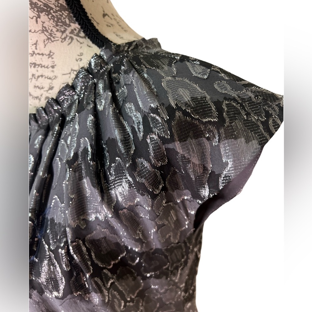 Michael Kors Metallic Silk Dress Size 4 Silver Black Party Cocktail Mini - Picture 9 of 14